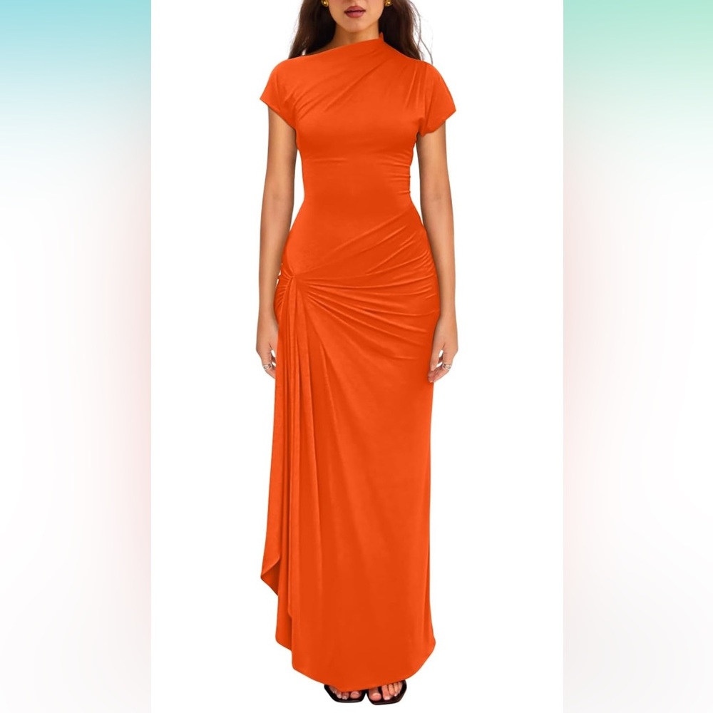 Orange Maxi Dress with High Split